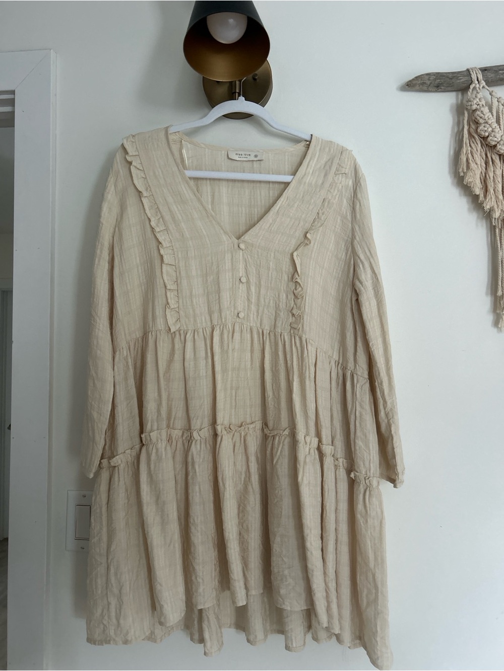 Women’s Cream Ruffled V-Neck Tiered Dress